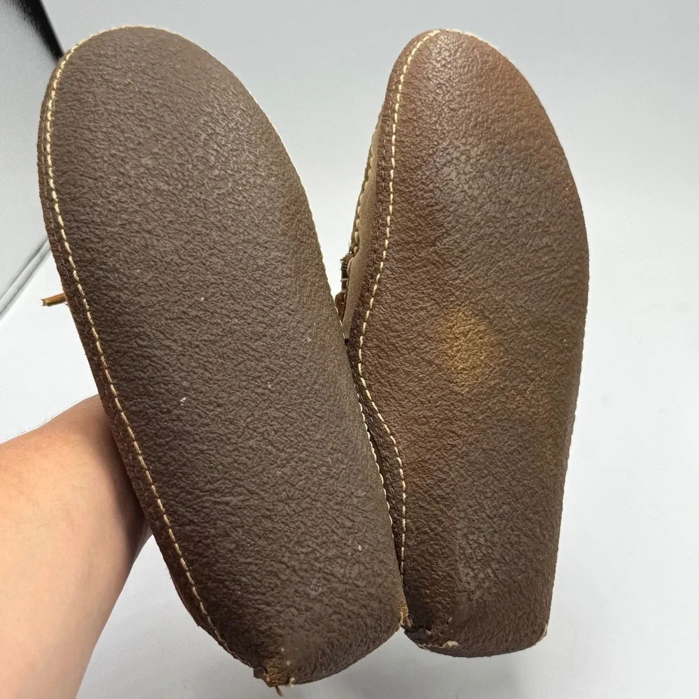 LL Bean Suede Leather Moccasin Handsewn‎ Slippers Flannel Lined Brown Mens 7